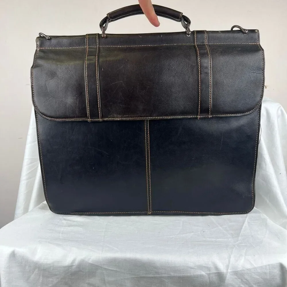 Wilson's VTG Large Chocolate Brown Leather Briefcase Men's Computer Bag Organize